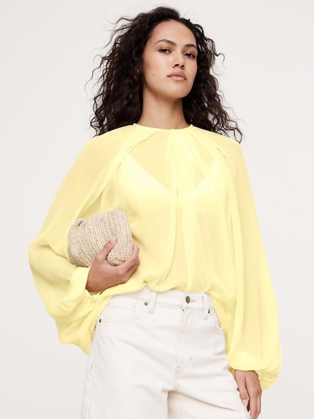 Banana Republic Sheer Yellow Balloon-Sleeve Women’s Top